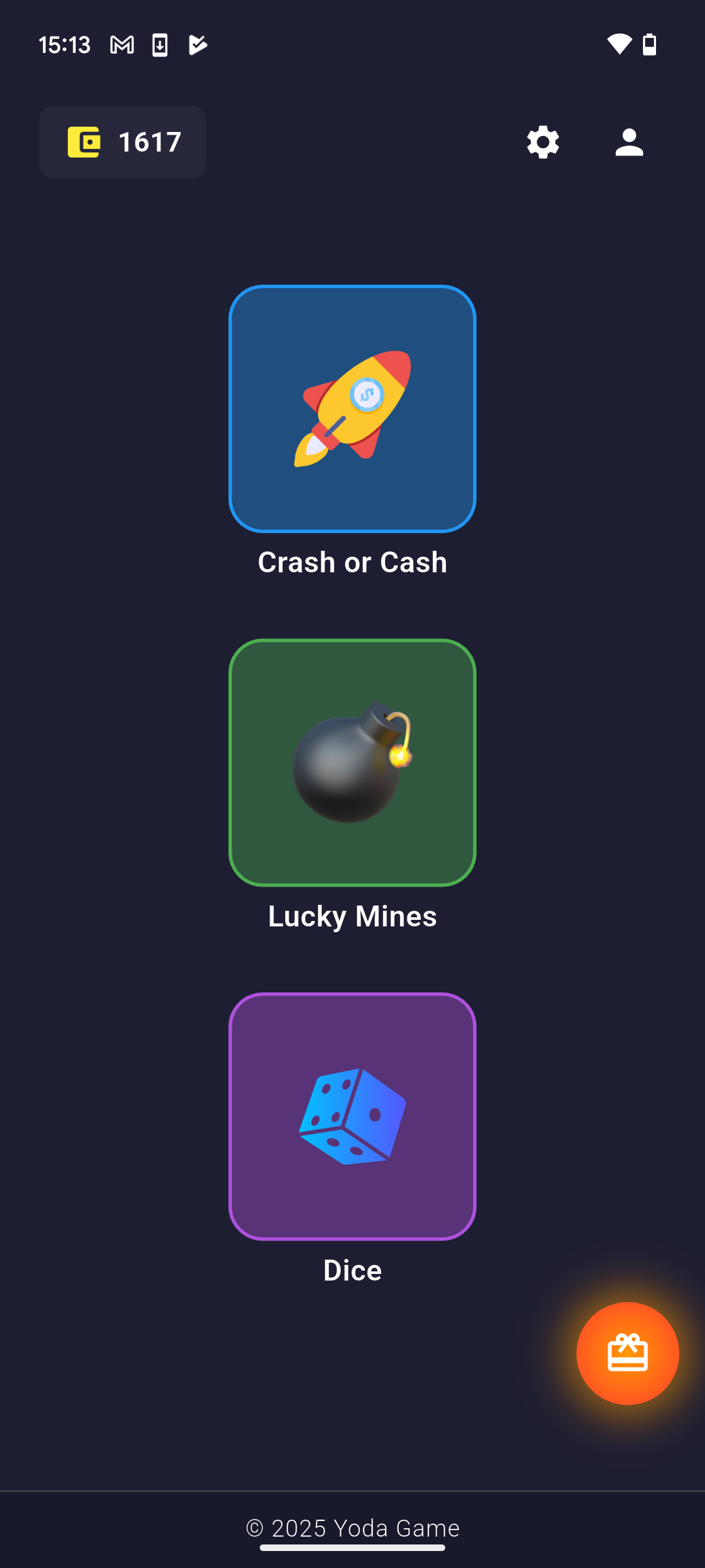Lucky Mini Casino main screen showing game selection